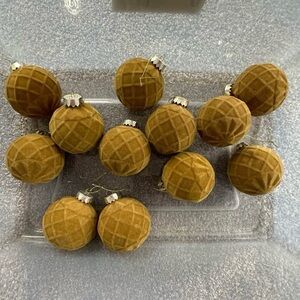 Set of 12 Brown/Mustard Flocked Ornaments (qty:12)